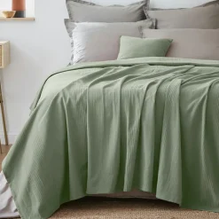 Couvre-lit coton tissé (180 x 220 cm) Léa Vert romarin