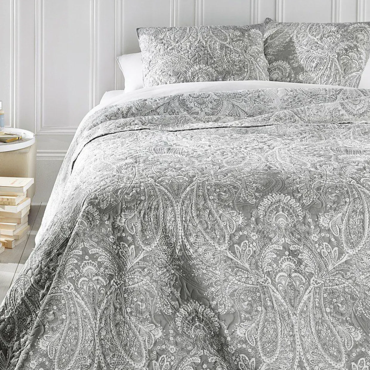 Couvre-lit et taies d'oreiller (240 x 260 cm) Marie Gris clair