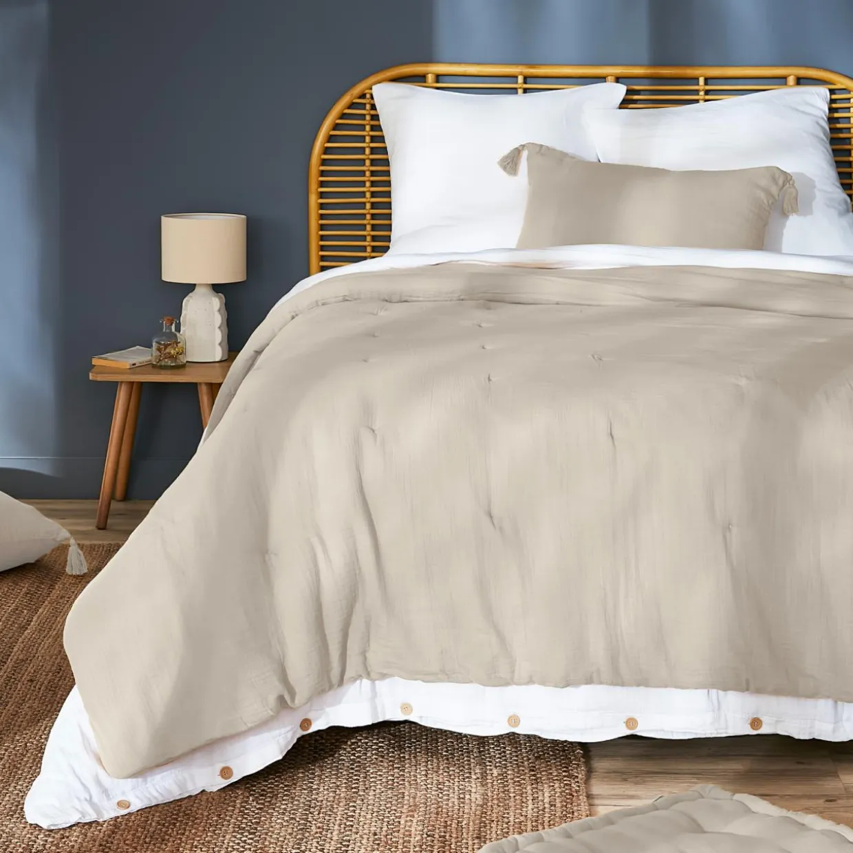 Couvre-lit matelassé gaze de coton (240 x 220 cm) Gaïa Beige pampa