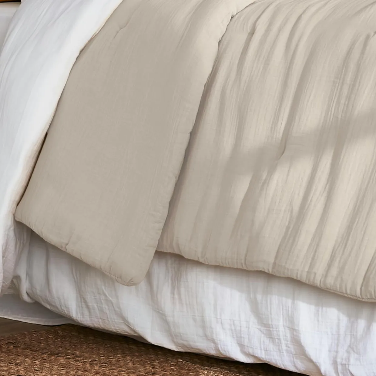 Couvre-lit matelassé gaze de coton (240 x 220 cm) Gaïa Beige pampa