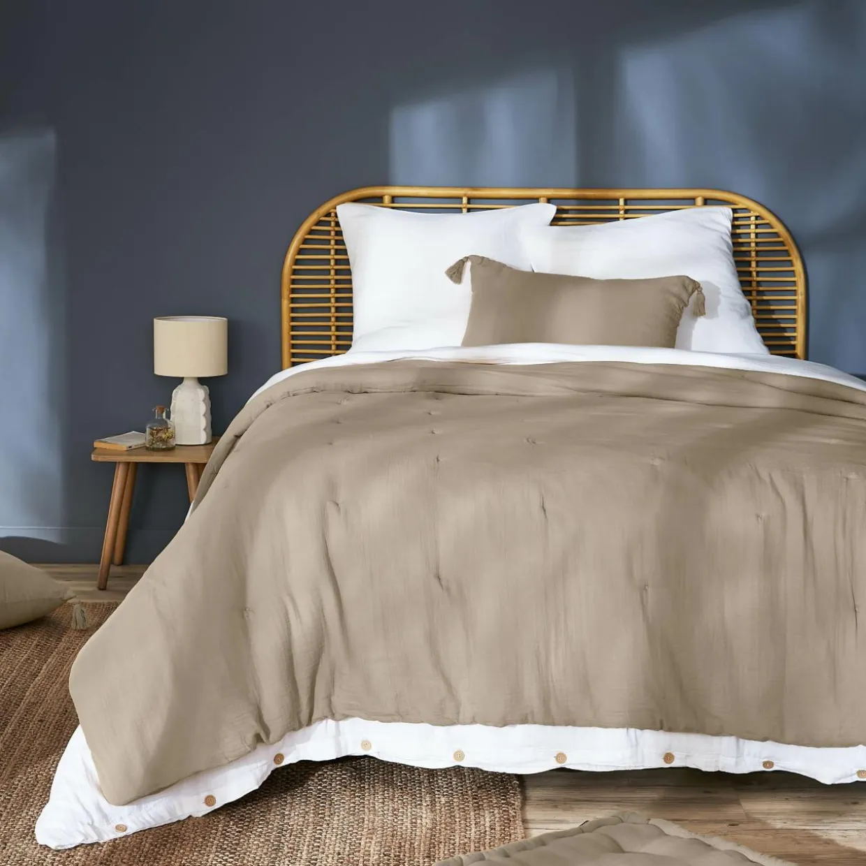Couvre-lit matelassé gaze de coton (240 x 220 cm) Gaïa Ficelle