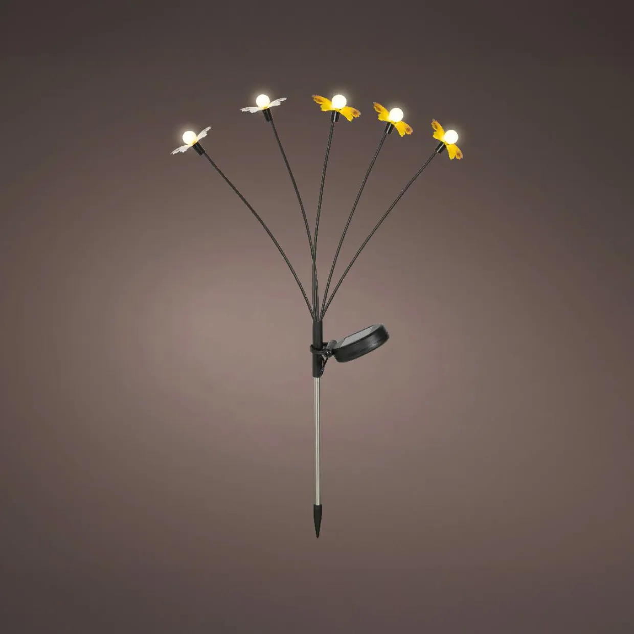 Décoration lumineuse Solaire à piquer au sol (H60 cm) Papillons Jaune et blanc chaud