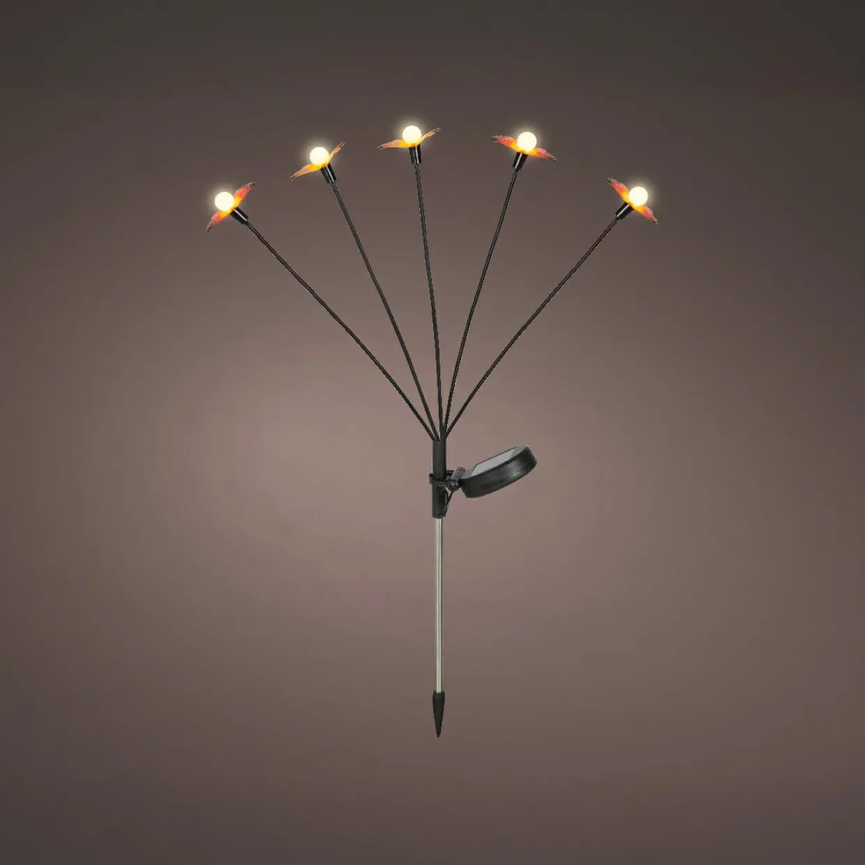 Décoration lumineuse Solaire à piquer au sol (H60 cm) Papillons Rouge et blanc chaud
