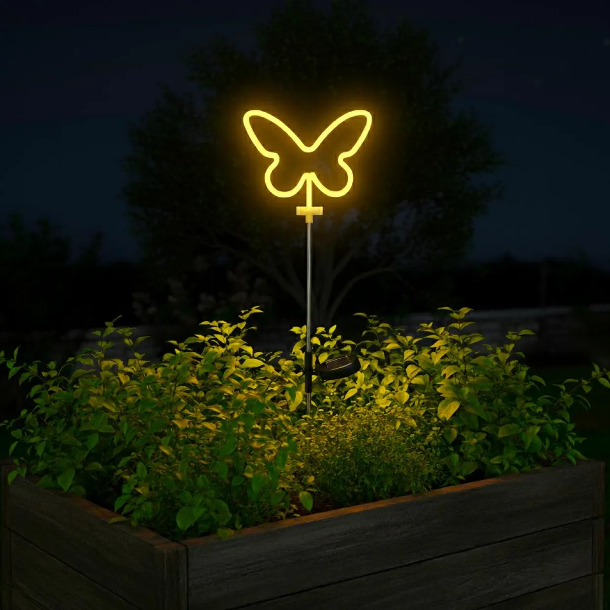 Décoration lumineuse Solaire à piquer au sol (H85 cm) Papillon néon Jaune