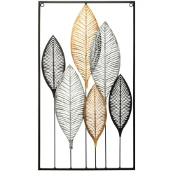 Décoration murale en métal (H65 cm) Feuilles Noir et Or