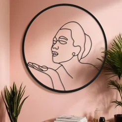 Décoration murale ronde en métal (D60 cm) Woman Noir