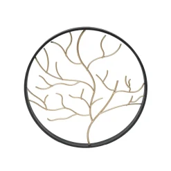 Décoration murale ronde en métal (D28 cm) Arbre contemporain Noir et doré