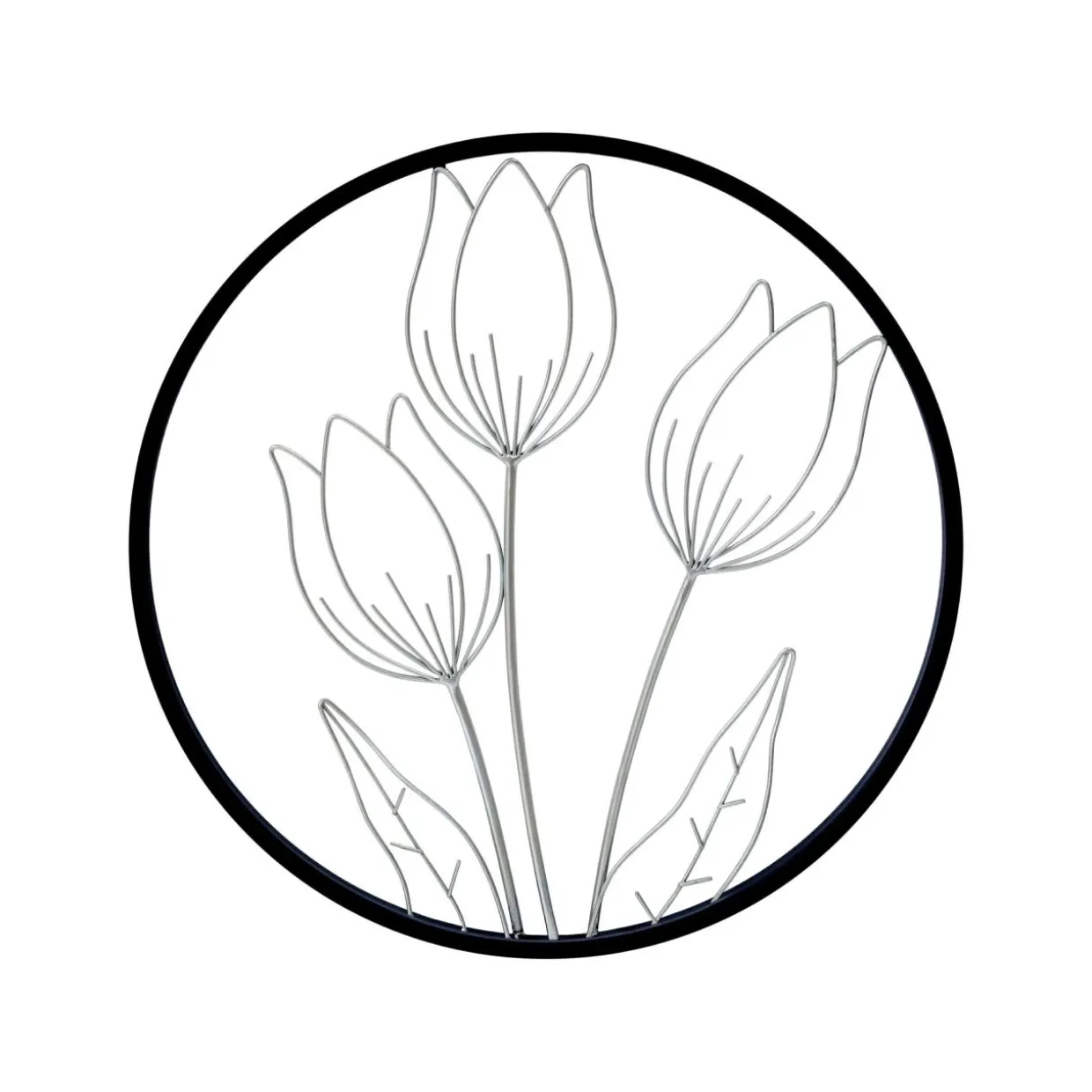 Décoration murale ronde en métal (D46 cm) Tulipe Noir
