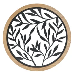 Décoration murale ronde en métal (D60 cm) Éclat de Feuille Noir