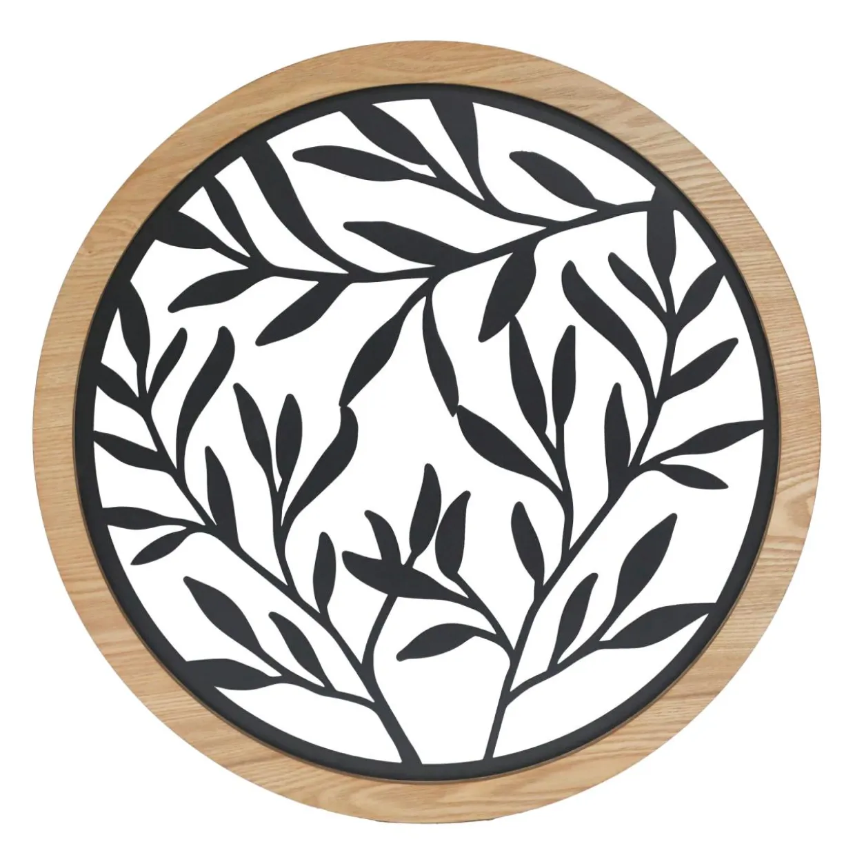 Décoration murale ronde en métal (D60 cm) Éclat de Feuille Noir