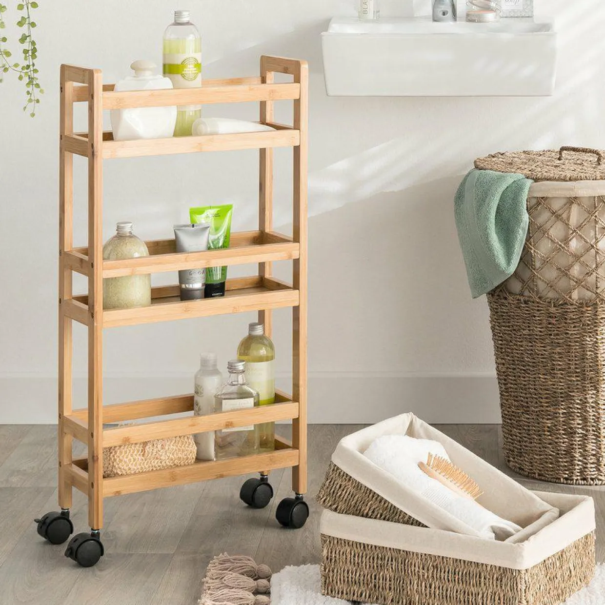 Desserte 3 niveaux bambou (H74,5 cm) Pia Naturel