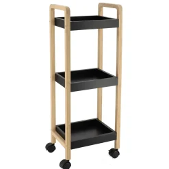 Desserte à roulettes 3 niveaux (H79 cm) Bambou Noir