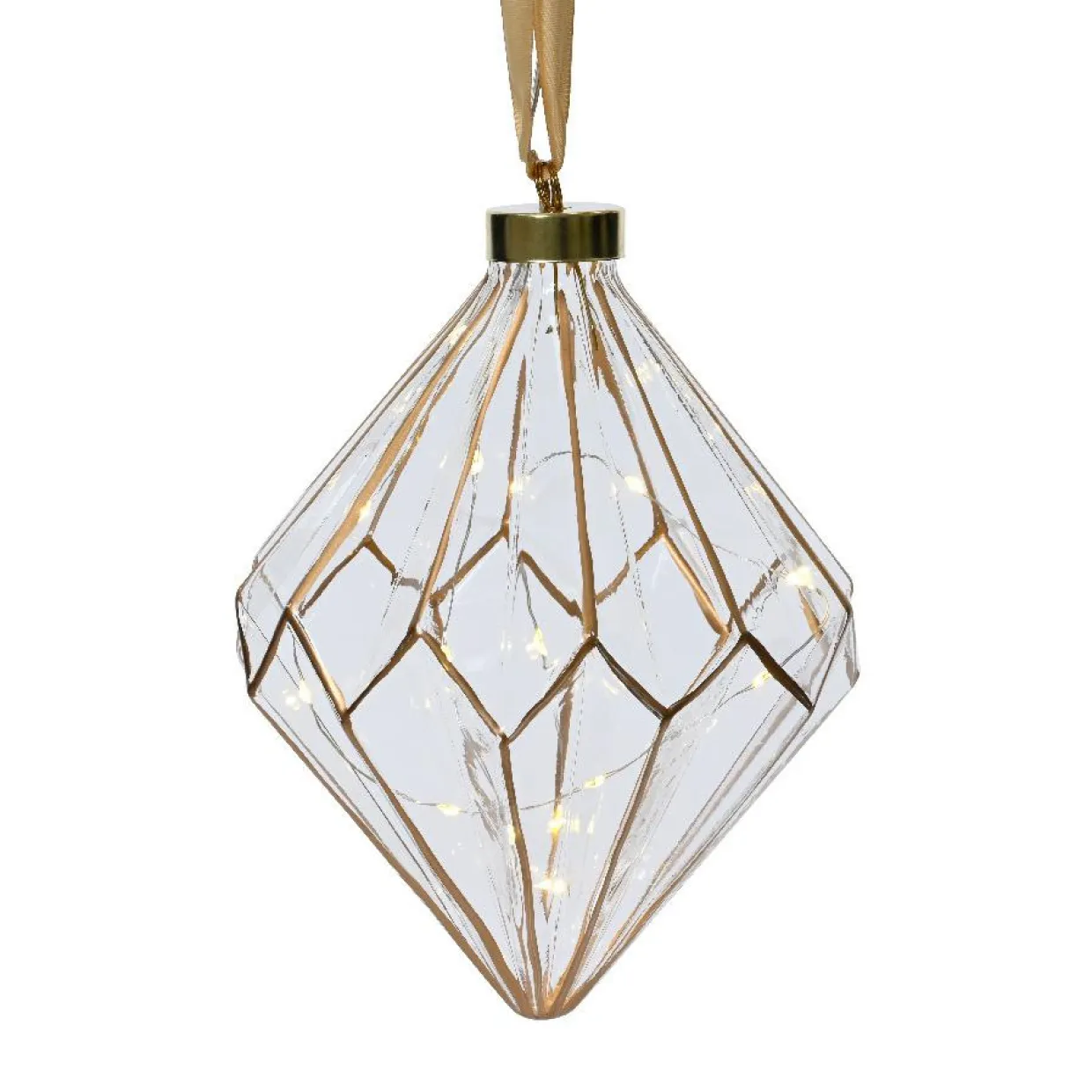 Diamant lumineux à piles 15 LED (H20 cm) Vintage Or/blanc chaud