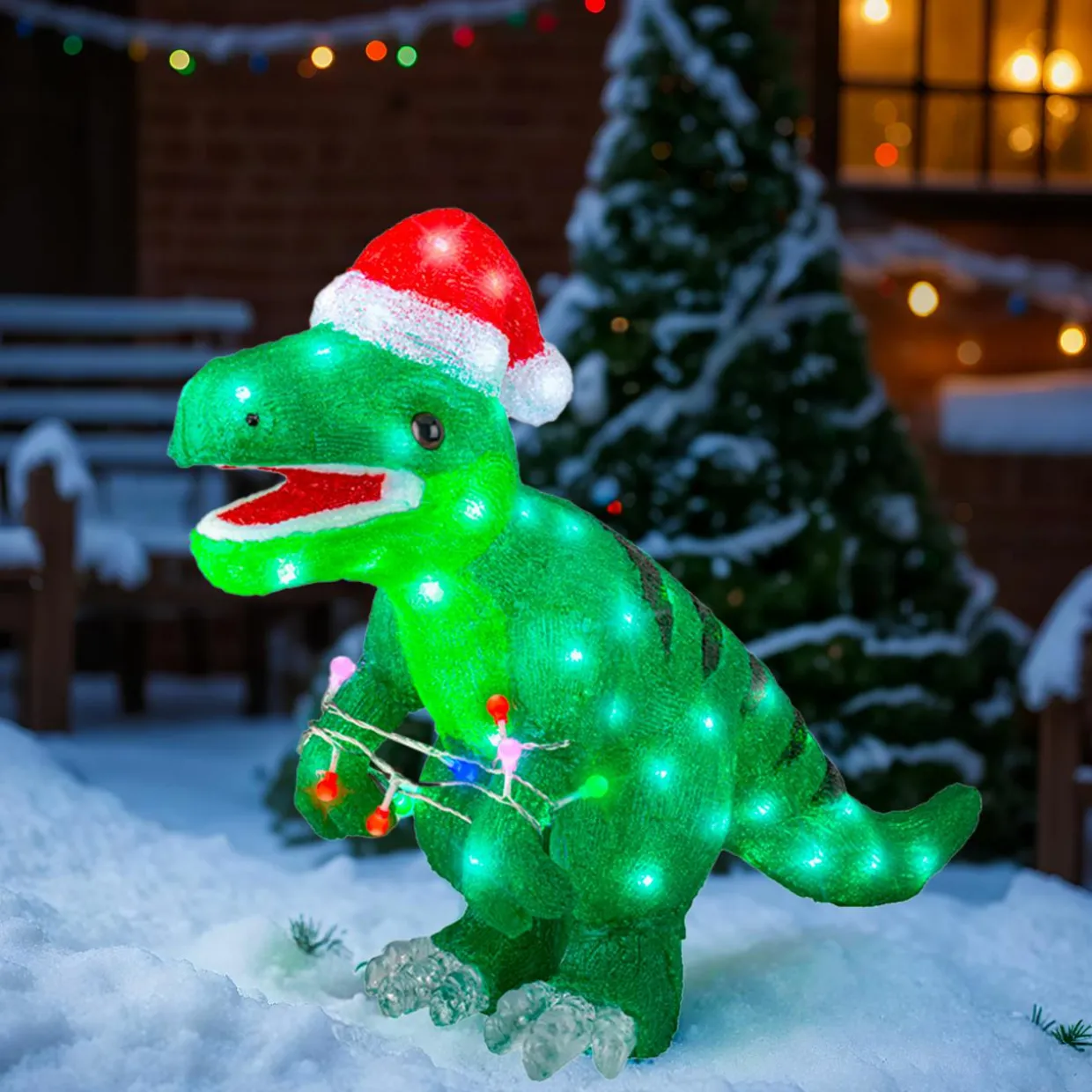 Dinosaure lumineux 80 LED (H47 cm) Rex Blanc Froid
