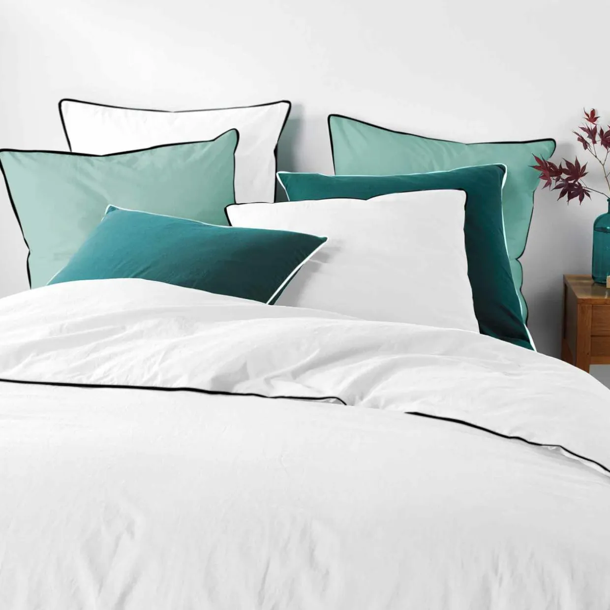 Drap housse coton lavé (140 x 190 cm) Linette Blanc
