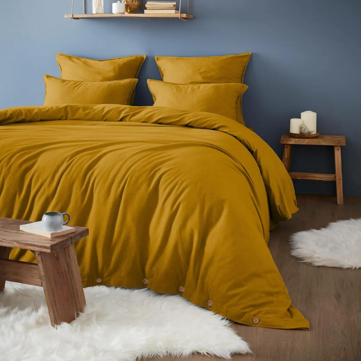 Drap housse flanelle de coton (140 x 200 cm) Nina Jaune ocre