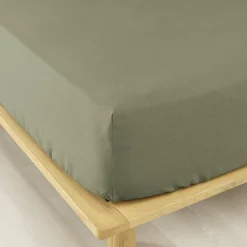 Drap housse flanelle de coton (90 x 190 cm) Théa Vert romarin