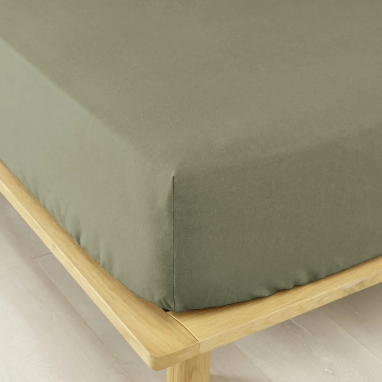 Drap housse flanelle de coton (90 x 190 cm) Théa Vert romarin