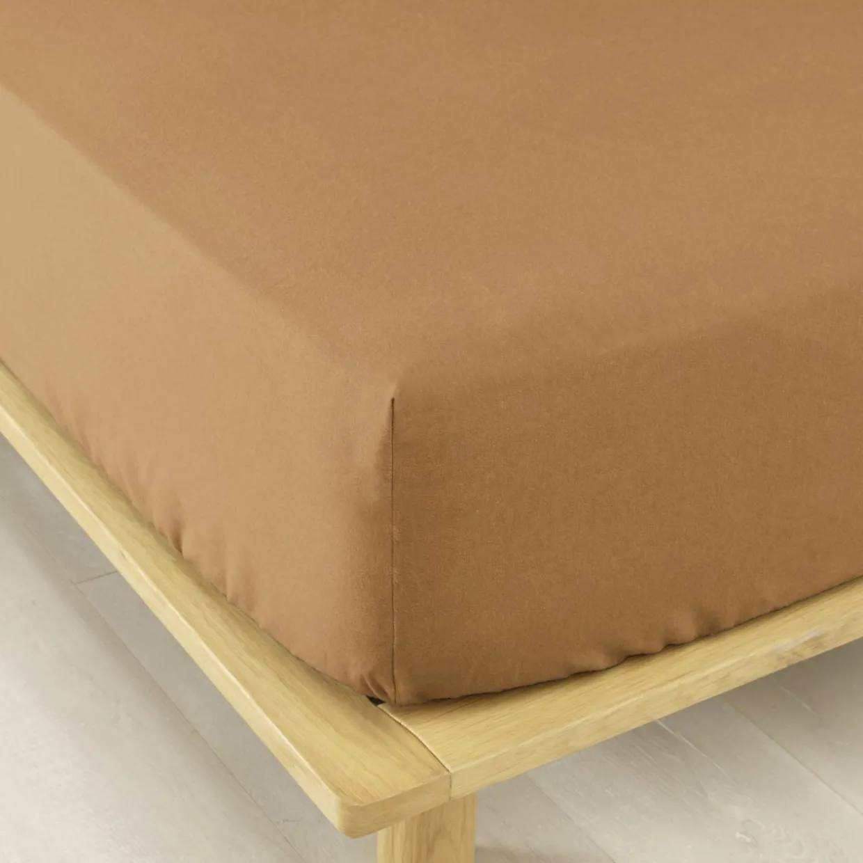 Drap housse flanelle de coton (90 x 190 cm) Théa Camel