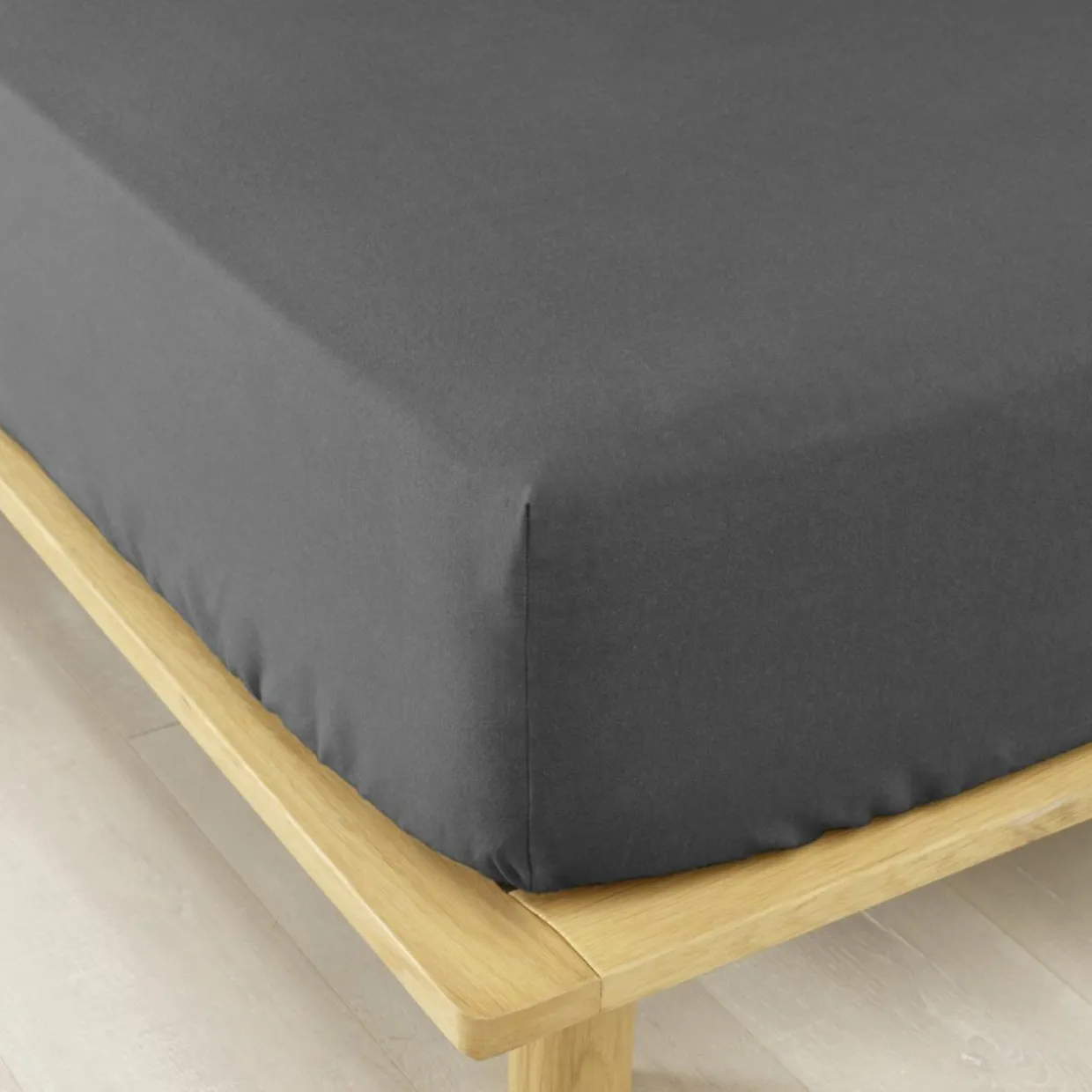 Drap housse flanelle de coton (90 x 190 cm) Théa Gris anthracite