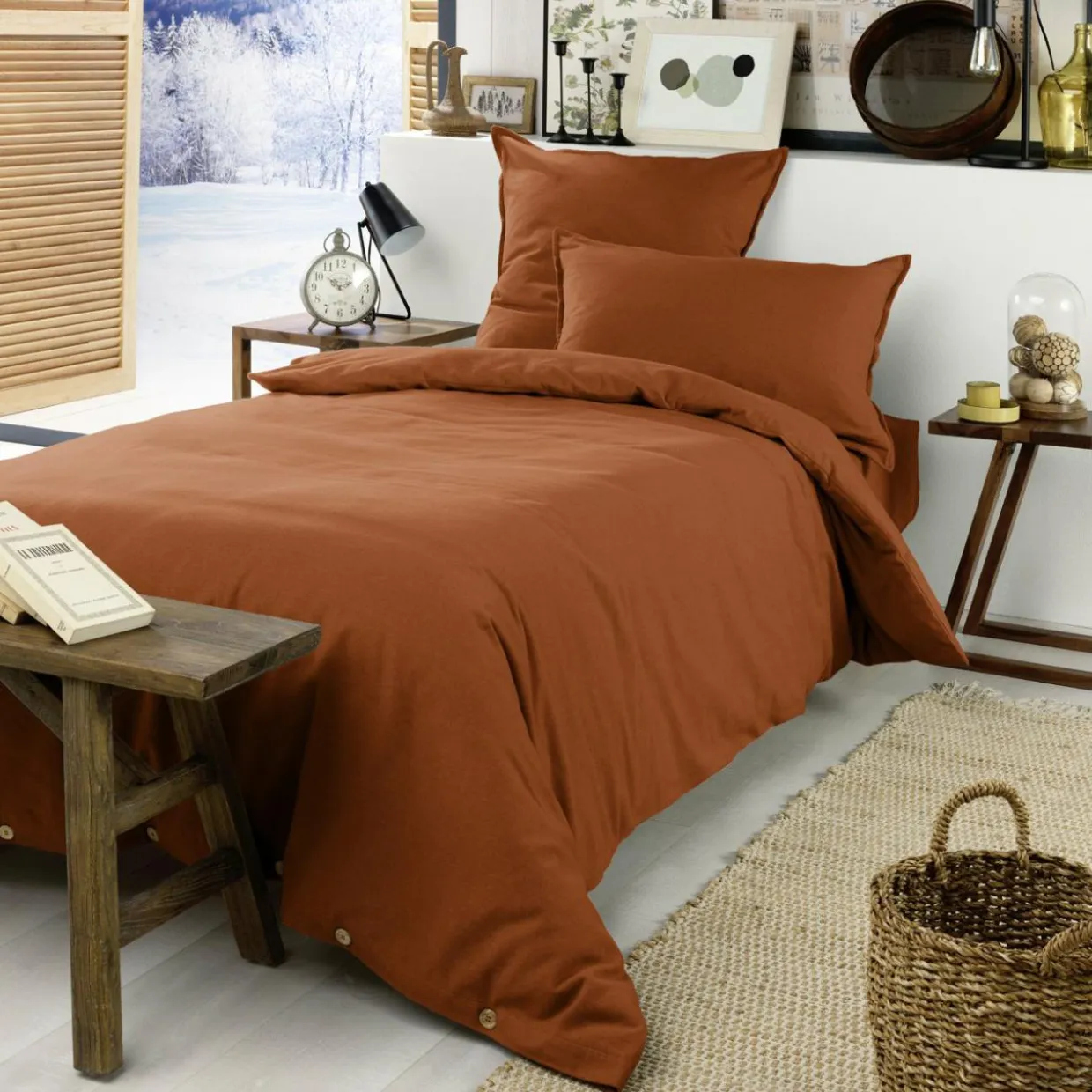 Drap housse flanelle de coton (90 x 190 cm) Théa Terracotta