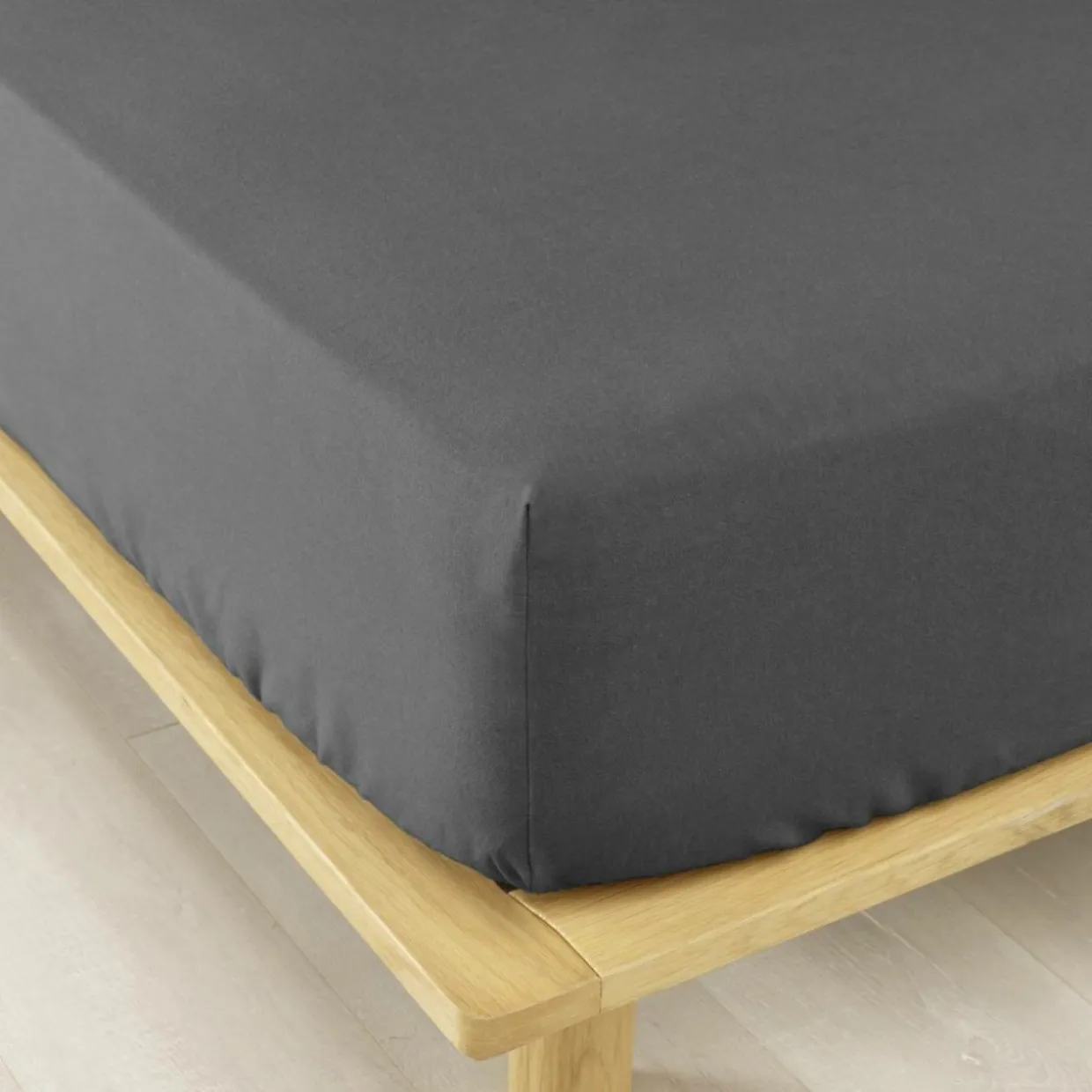 Drap housse flanelle de coton (90 x 200 cm) Nina Gris anthracite