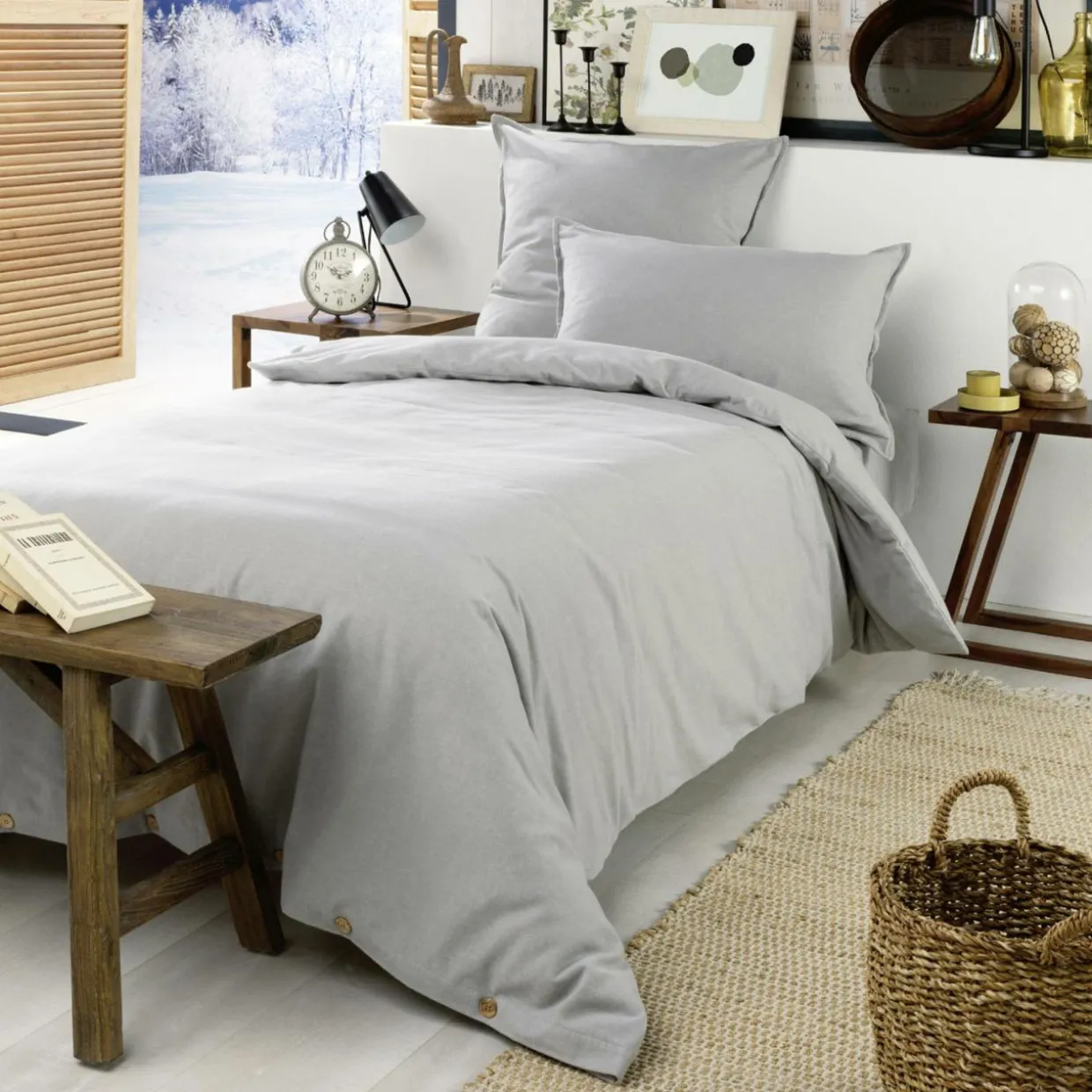 Drap housse flanelle de coton (90 x 190 cm) Nina Gris clair