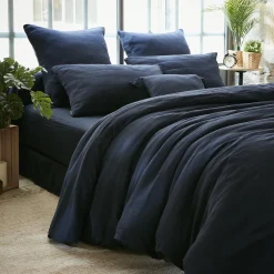 Drap housse gaze de coton (200 x 200 cm) Gaïa Bleu nuit