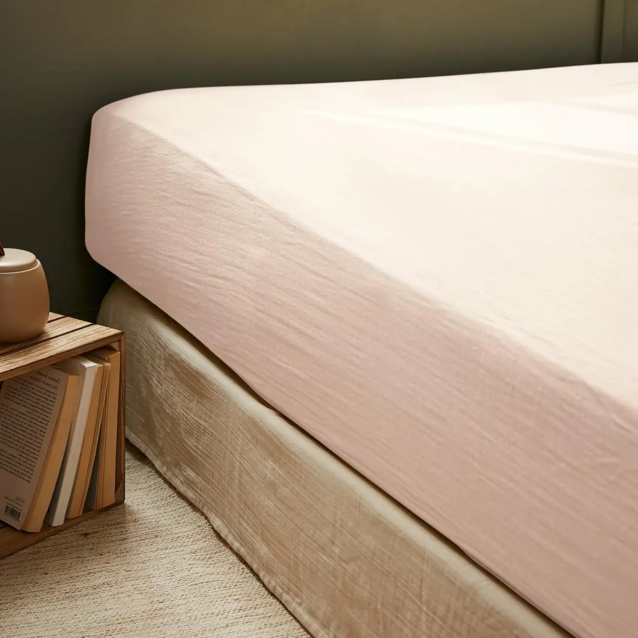 Drap housse gaze de coton (160 x 200 cm) Gaïa Rose poudré