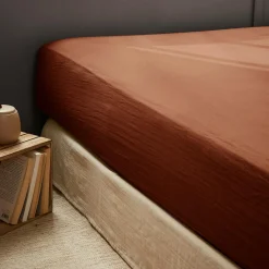 Drap housse gaze de coton (160 x 200 cm) Gaïa Terracotta