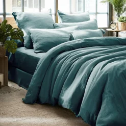 Drap housse gaze de coton (140 x 190 cm) Gaïa Bleu canard