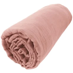 Drap housse gaze de coton (90 x 200 cm) Gaïa Rose pêche
