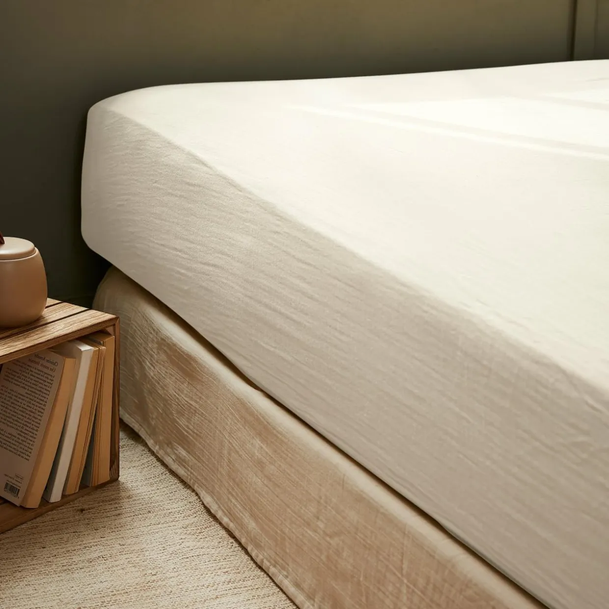 Drap housse gaze de coton (90 x 200 cm) Gaïa Beige pampa