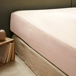 Drap housse gaze de coton (140 x 200 cm) Gaïa Rose poudré