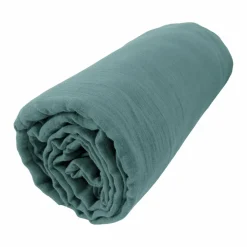Drap housse gaze de coton (180 x 200 cm) Gaïa Bleu canard
