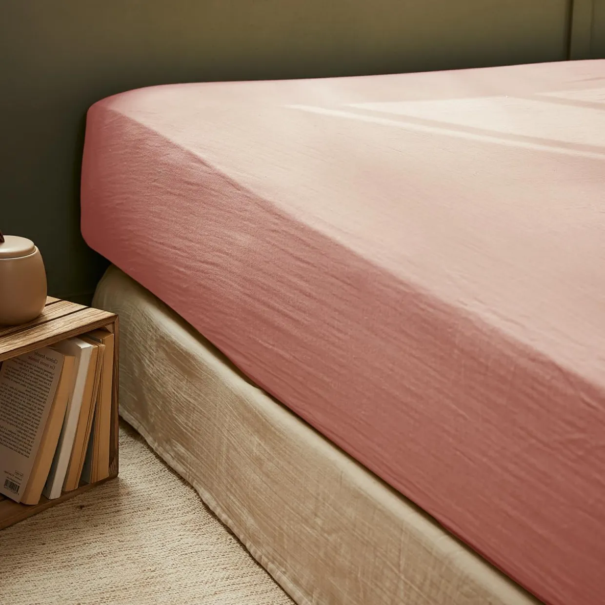 Drap housse gaze de coton (140 x 190 cm) Gaïa Rose pêche