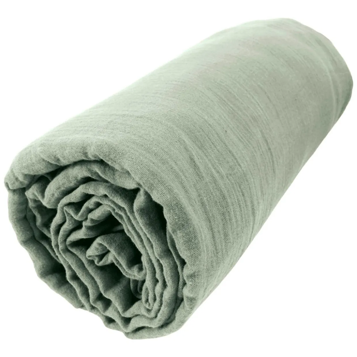 Drap housse gaze de coton (90 x 200 cm) Gaïa Vert eucalyptus