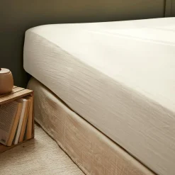 Drap housse gaze de coton (200 x 200 cm) Gaïa Beige pampa