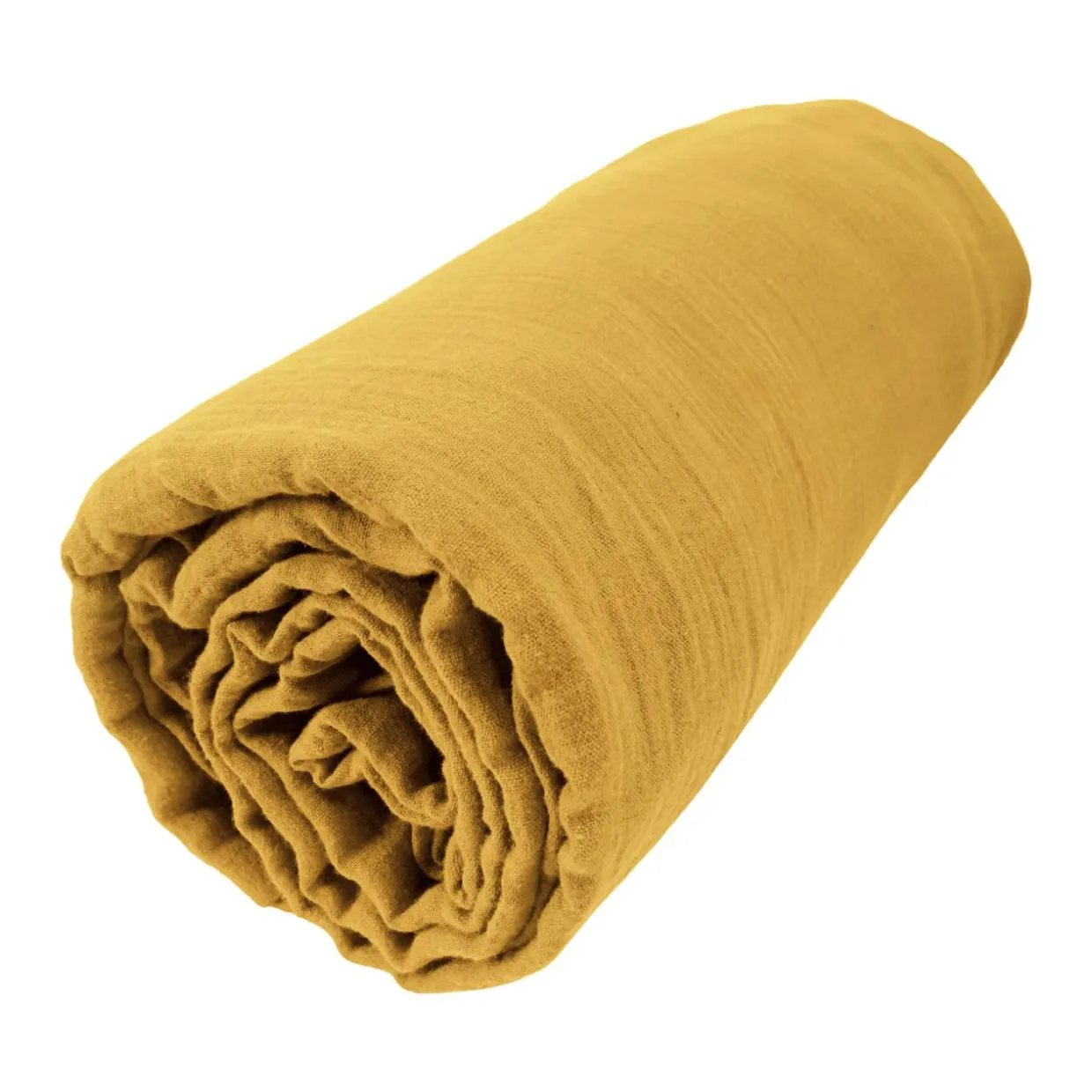 Drap housse gaze de coton (160 x 200 cm) Gaïa Jaune safran