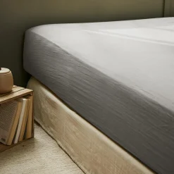Drap housse gaze de coton (90 x 200 cm) Gaïa Gris granit