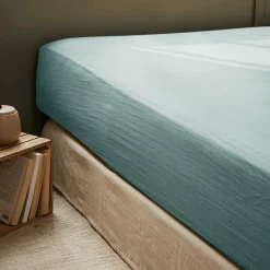 Drap housse gaze de coton (90 x 200 cm) Gaïa Bleu canard
