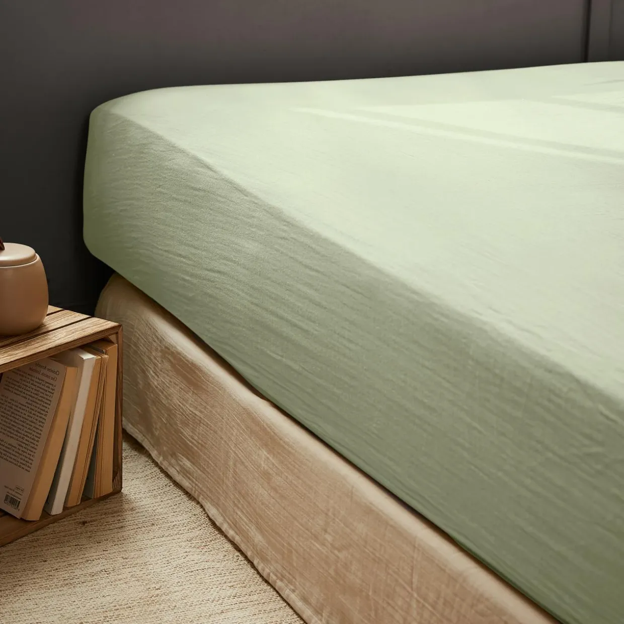 Drap housse gaze de coton (160 x 200 cm) Gaïa Vert tilleul