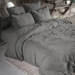 Drap housse gaze de coton (160 x 200 cm) Gaïa Gris granit