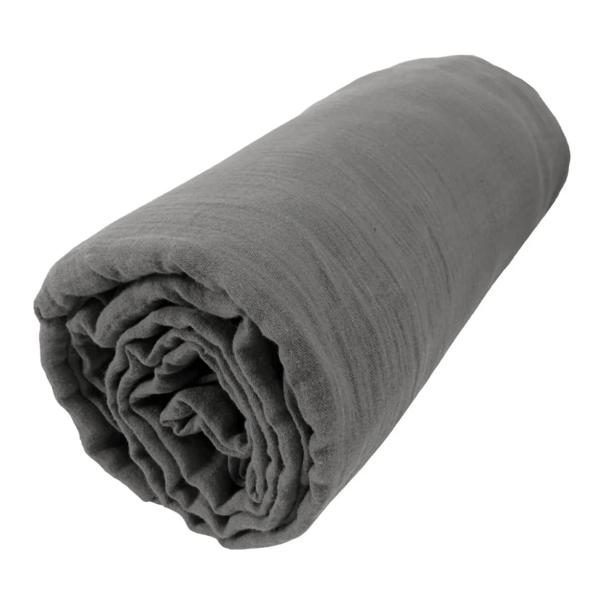Drap housse gaze de coton (180 x 200 cm) Gaïa Gris granit