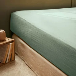Drap housse gaze de coton (90 x 190 cm) Gaïa Vert eucalyptus