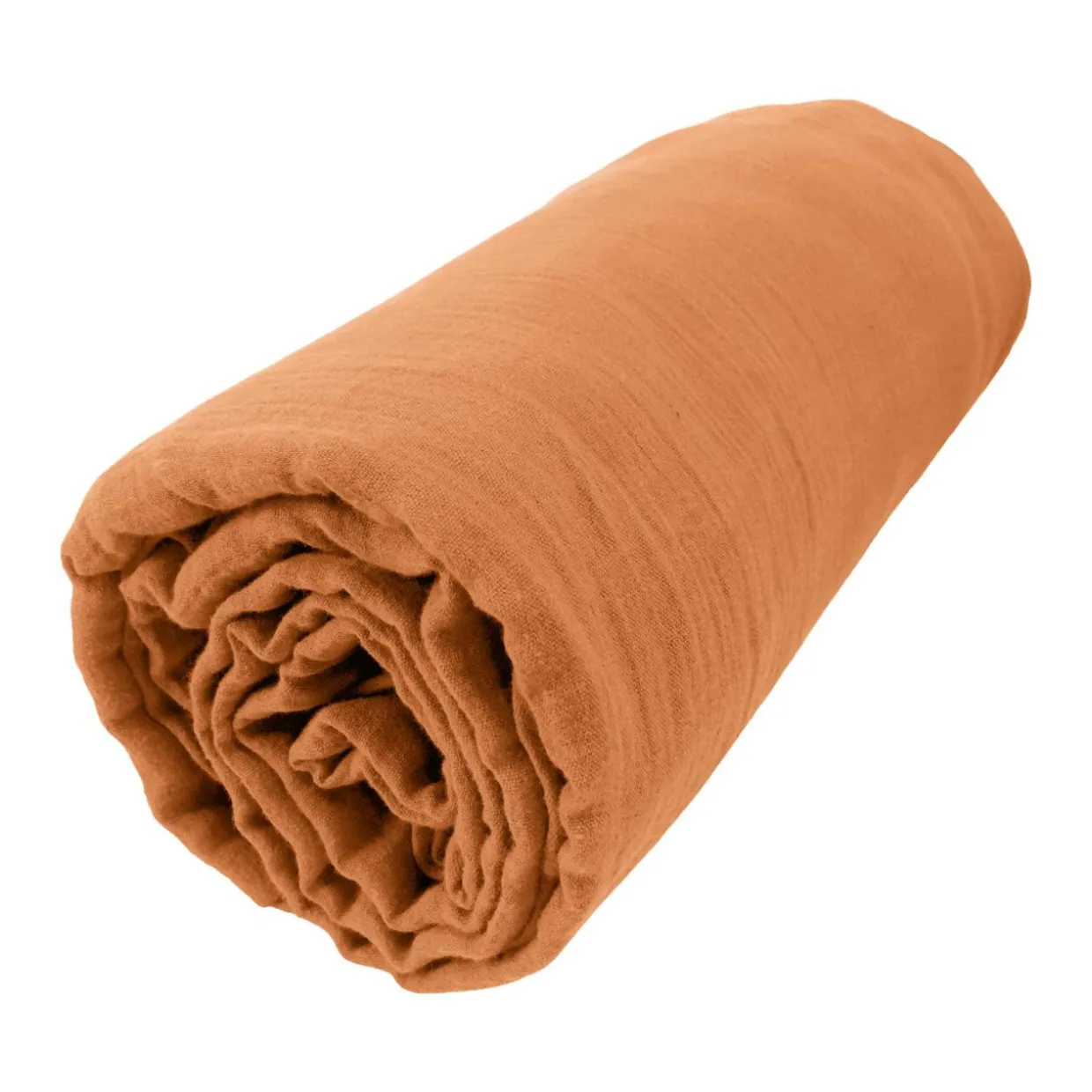 Drap housse gaze de coton (200 x 200 cm) Gaïa Abricot