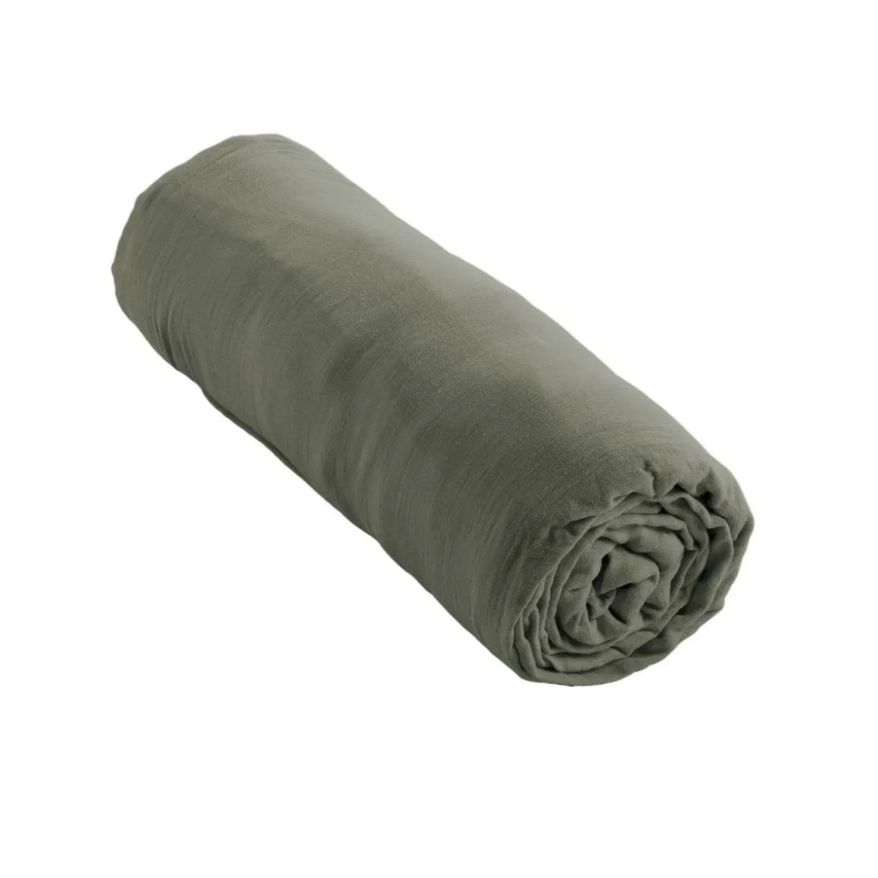 Drap housse gaze de coton (200 x 200 cm) Gaïa Vert romarin