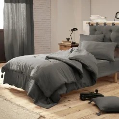 Drap housse gaze de coton (90 x 190 cm) Gaïa Gris granit