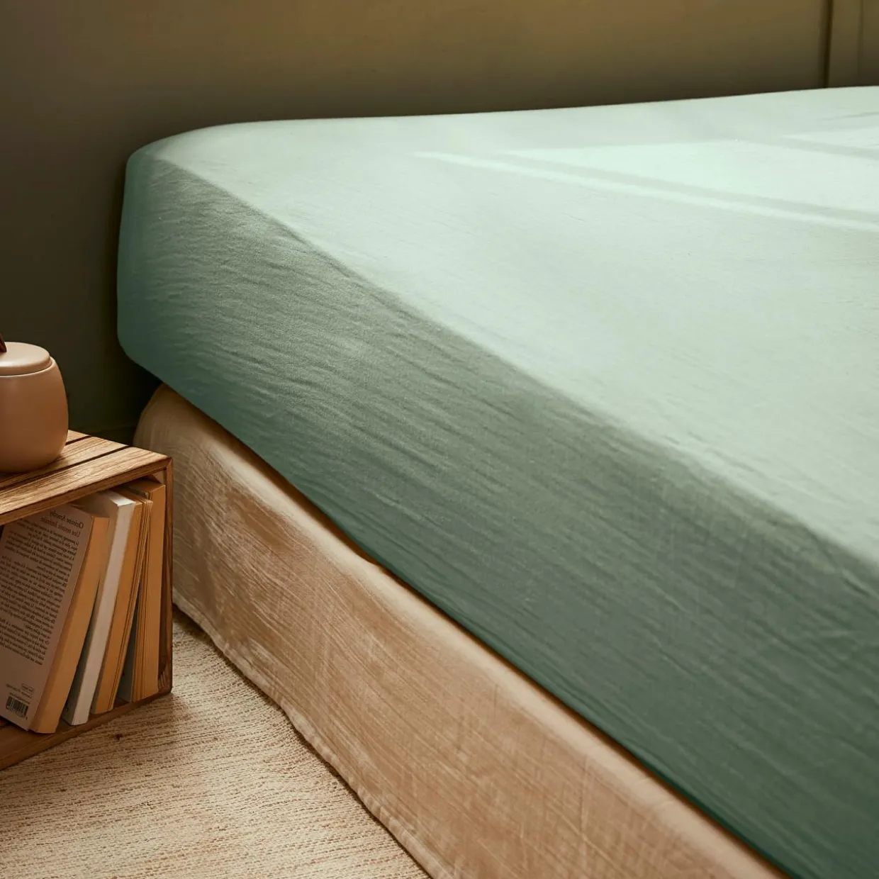 Drap housse gaze de coton (180 x 200 cm) Gaïa Vert eucalyptus