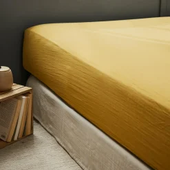 Drap housse gaze de coton (140 x 200 cm) Gaïa Jaune safran